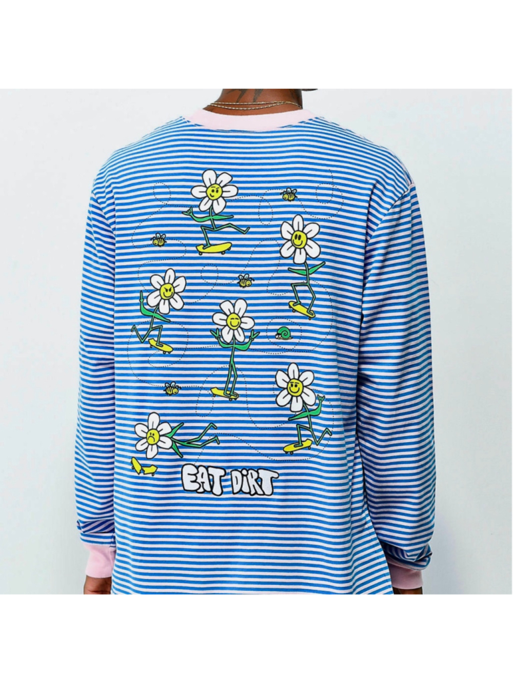 Men's A-Lab Long Sleeve Tee Size M Blue and Pink Striped Graphic Shirt